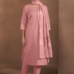 Anouk Peach Ethnic Motifs Printed Round Neck Kurta With Trousers And Dupatta-27
