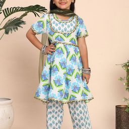 Cutiekins Girls Floral Printed Regular Gotta Patti A-Line Kurta with Palazzos & Dupatta-picture-37