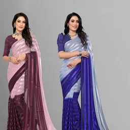 Moda Rapido Pack Of 2 Striped Satin Saree-picture-31
