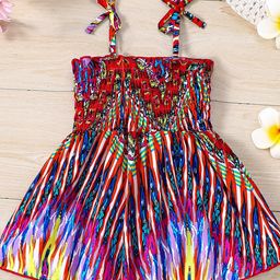 YK Girls Abstract Printed Shoulder Straps Fit & Flare Dress-picture-5