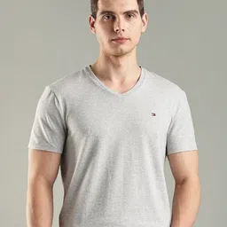Tommy Hilfiger Men Solid V-Neck Cotton Slim Fit T-shirt-image-41