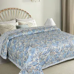 bsb home Quilted Bedcover Blue Printed Microfiber Mild Winter 300 GSM Double Bed Quilt-98