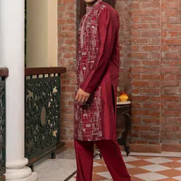 PATR Men Embroidered Regular Kurta with Trousers & With Dupatta image 3