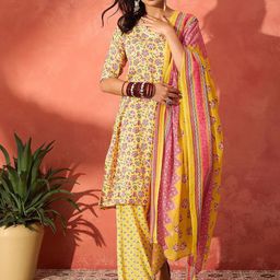 InWeave Women Floral Printed Kurta with Palazzo & Dupatta-picture-6