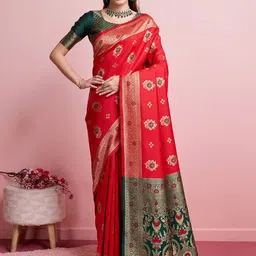 DIVASTRI Ethnic Motifs Woven Design Zari Banarasi Saree-picture-16