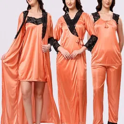NIGHT KEYS Solid Short Sleeves Maxi Sweat Nightdress-67