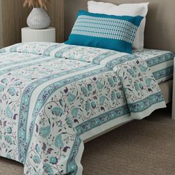 Boutique Living India Valatia Karigari White Pure Cotton Single Bedsheet Set 2.24m x 1.52m-image-66