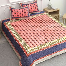 Adwitiya Orange Coloured Ethnic 220 TC Pure Cotton Queen Bedsheet Set 2.41 m x 2.74 m-image-91