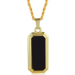 Morir Gold Plated Rope Chain Black Enamel Brass Black Square Rectangle Bar Pendant-image-14