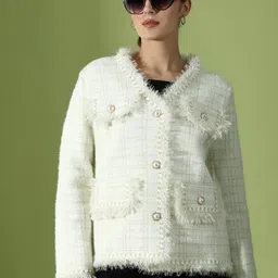 KALINI Checked V-Neck Woollen Pullover-image-94