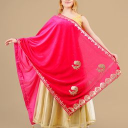 Karthav Fashion Ethnic Motifs Embroidered Velvet Dupatta with Beads and Stones-14