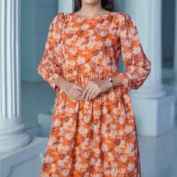 GO BOUJEE Floral Printed Cuffed Maxi Dress-image-96