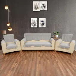 BIGGER FISH Grey Checked Velvet Sofa Cover With Arms-image-12