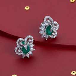 Kushal's Fashion Jewellery Rhodium-Plated Classic Zircon Studded Studs-13
