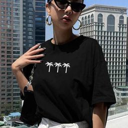 Calm Down Women Graphic Printed Oversized Round Neck Cotton T-shirt-picture-29