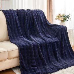 Nivasam Bubble Navy Blue Fleece AC Room 300 GSM Double Bed Blanket-image-99