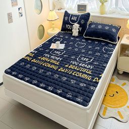 JC HOME Navy Blue & White Graphic 150 TC King Bedsheet with 2 Pillow Covers-image-83