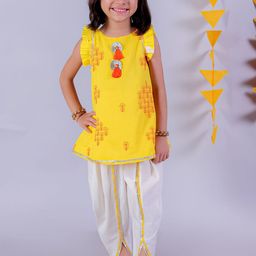LIL DRAMA Girls Embroidered Regular Thread Work Pure Cotton Kurta with Dhoti Pants-picture-8