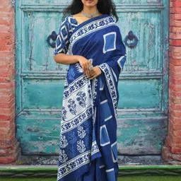 Dastkar Geometric Pure Cotton Block Print Saree-picture-38
