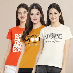 Metronaut Women Set of 3 Typography Printed Cotton T-shirts-image-36