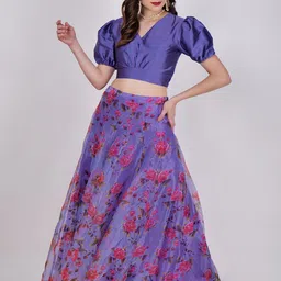 Frolic Rolic Floral Printed Puff Sleeves Ready to Wear Lehenga & Blouse-picture-2