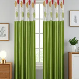 Aura Green And White 2 Pieces Floral Printed Sheer Door Curtains-20