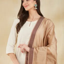 Fabindia Striped Woven Design Zari Work Cotton Silk Dupatta-picture-2