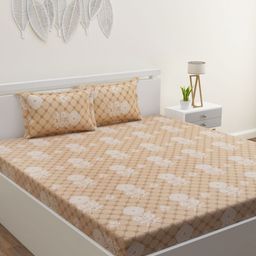 HOME AFFAIRS Cream-Coloured 120 TC Queen Bedsheet with 2 Pillow Covers-image-87
