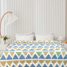 Aura Olive Green & Blue Geometric Printed 300 GSM Microfiber AC Room Double Bed Comforter-image-90