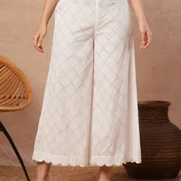 KAMI KUBI Women Cotton Geometric Printed Flared Ethnic Palazzos with Scallop Hem-picture-0