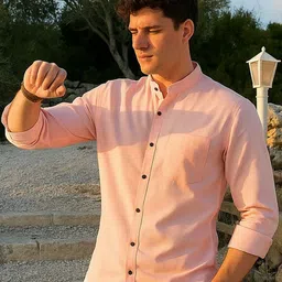 encore by INVICTUS Men Classic Fit Solid Band Collar Cotton Casual Shirt-picture-46