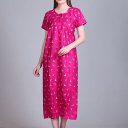 FIRST SLEEP Women Printed Pure Cotton Maxi Nightdress-image-50