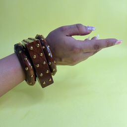 TAG 7 Women Set of 3 Brown Wooden Round & Square Bangles Set-picture-23