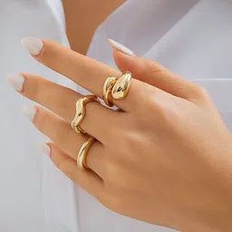 Jewels Galaxy Set Of 3 Gold Plated Midi Adjustable Finger Rings-26