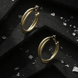 Accessorize Twist Texture Circular Brass Hoop Earrings-89