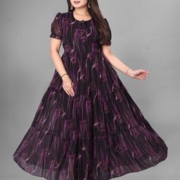 KRISHTI CREATION Print Puff Sleeve Georgette Fit & Flare Maxi Dress-image-96