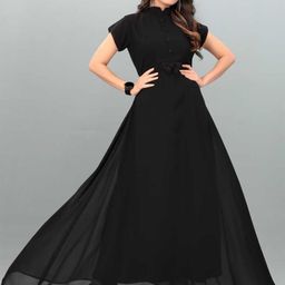 Krunal Raiyani Solid Georgette Maxi Dress With Bow Style-picture-20