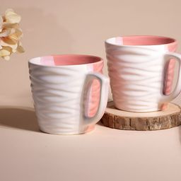 Storepedia White & Peach-Coloured Handcrafted Printed Ceramic Glossy Cups Set of Cups and Mugs image 4