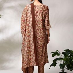 Anouk Maroon Floral Printed Straight Kurta With Trouser & Dupatta image 2