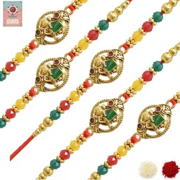 MEIRA JEWELLERY Set Of 5 Beaded Rakhi Comes with Roli Chawal & Greeting Card-image-15