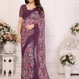Panzora Floral Printed Saree With Unstitched Blouse-image-6