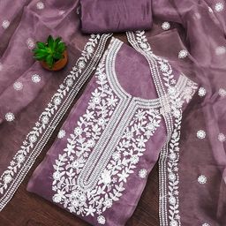 MANVAA Floral Embroidered Thread Work Unstitched Dress Material-picture-25