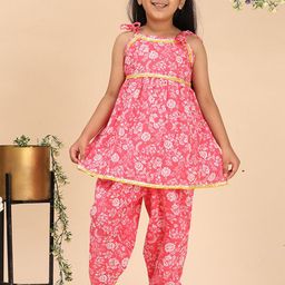 Cutiekins Girls Floral Printed Empire Gotta Patti Kurta with Dhoti Pants-picture-42