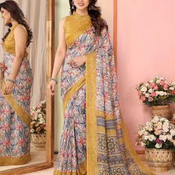 ODETTE Printed Floral Cotton Blend Saree-picture-46