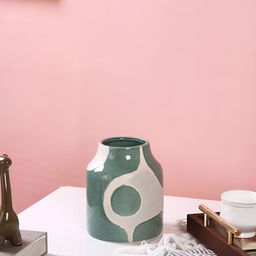 TAYHAA Green & White Textured Sage Serenity Ceramic Flower Vase-21
