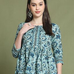 Merira Women Ethnic Motifs Jaipuri Printed Round Neck Cotton Peplum Top-picture-27