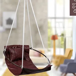 Swingzy Brown Sling Leather Hammock Swing With Head Cushion-34
