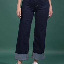 Crimsoune Club Women Wide Leg Mid-Rise Light Fade Stretchable Jeans-image-62
