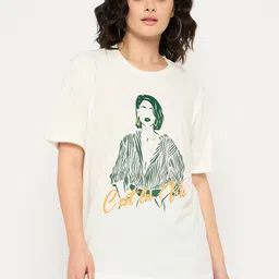 Mast & Harbour Women Graphic Printed Round Neck Cotton Relaxed Fit T-shirt-picture-24