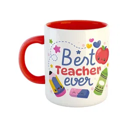 ARTBUG White & Red Printed Ceramic Glossy Finish Dishwasher & Microwave Safe Mugs 350 ml-image-64